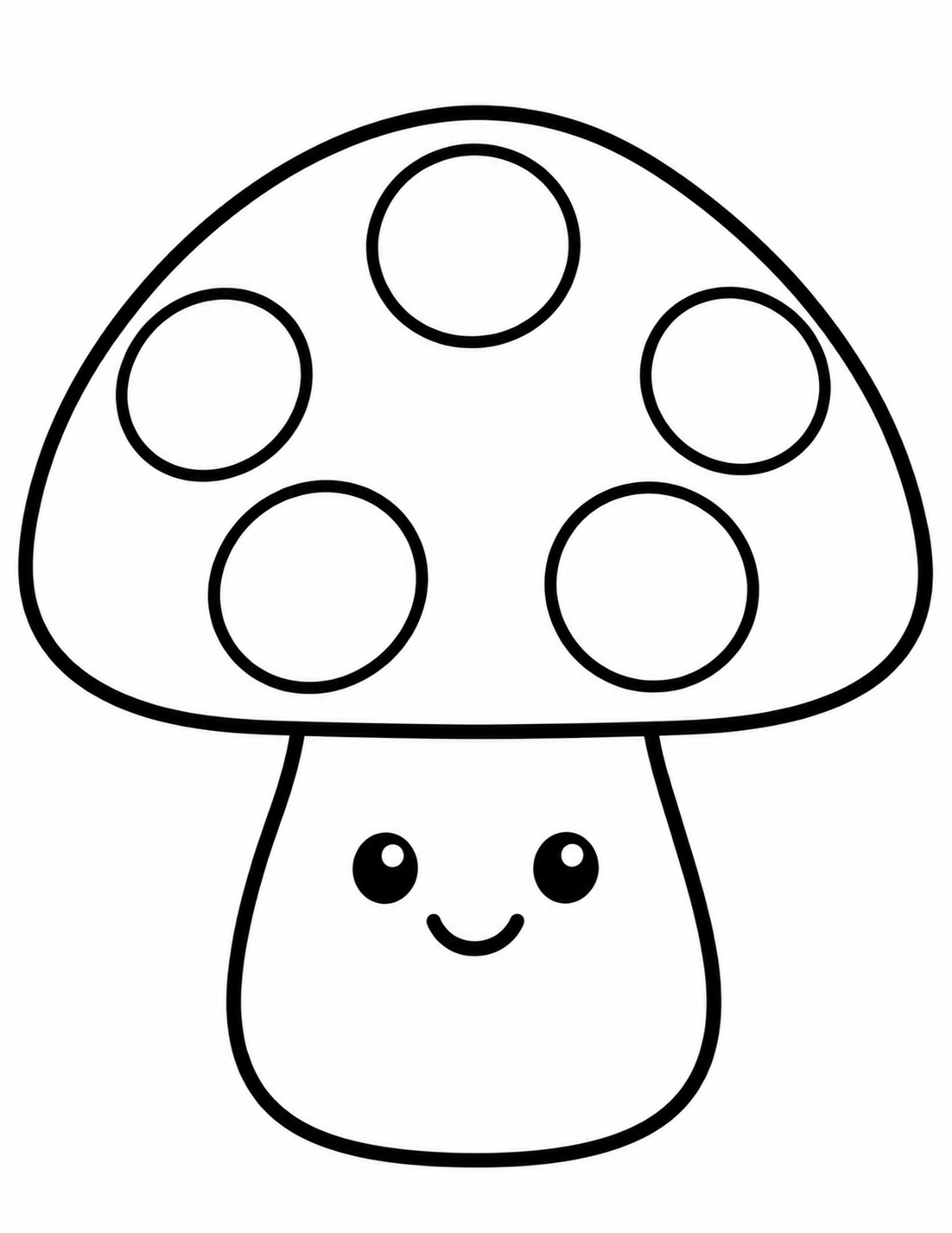 Großer Pilz: Ein großer Pilz wartet auf bunte Punkte. Schwarze Konturen auf weißem Hintergrund zum Ausmalen.