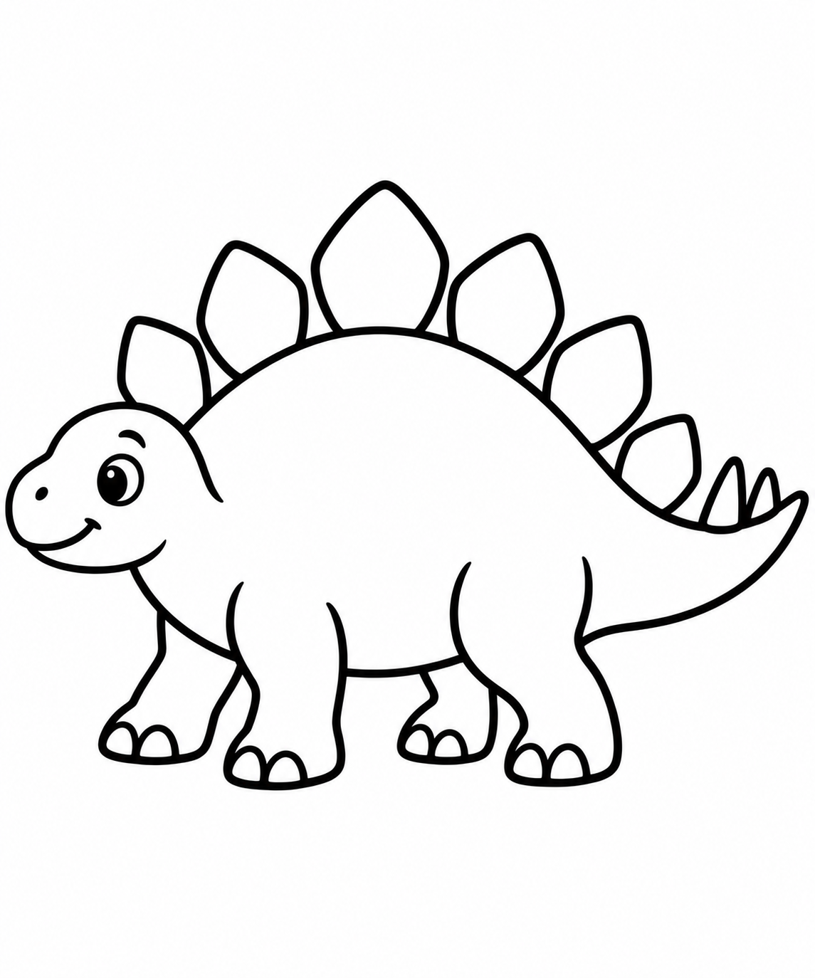 Kleiner Stegosaurus: Seine großen Rückenplatten werden kunterbunt. Schwarze Konturen auf weißem Hintergrund zum Ausmalen.