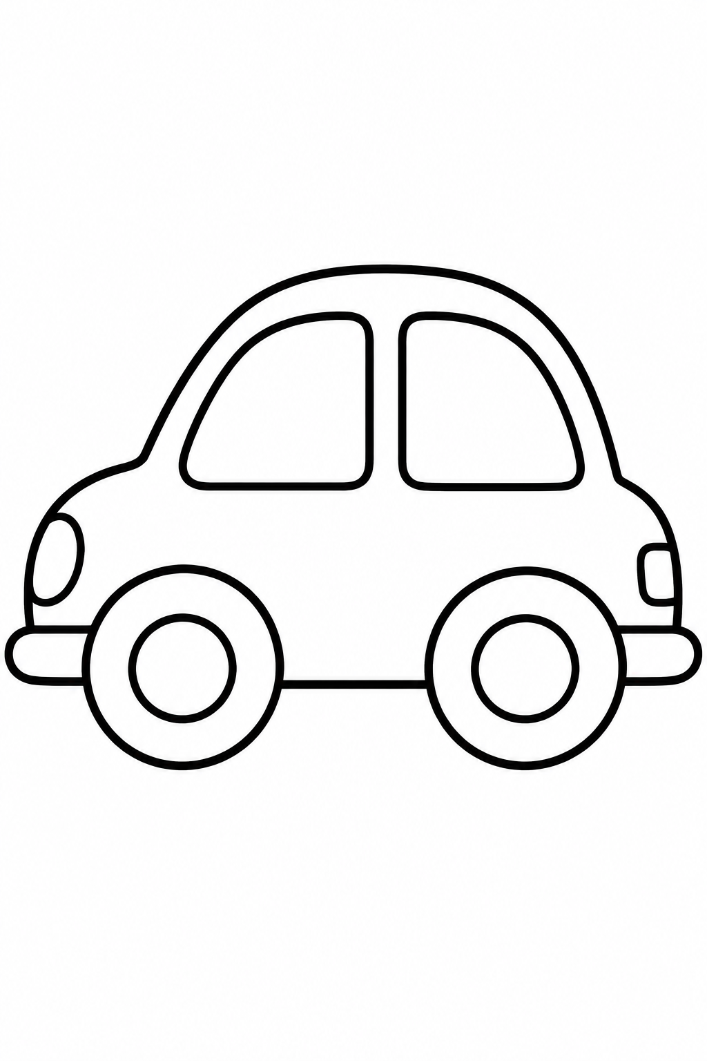 Kleines Auto: Mit deinen Lieblingsfarben auf Tour. Schwarze Konturen auf weißem Hintergrund zum Ausmalen.