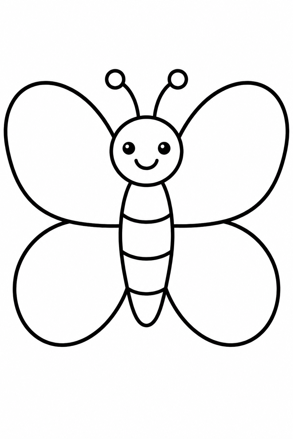 Bunter Schmetterling: Welche Farbe bekommen die Flügel? Schwarze Konturen auf weißem Hintergrund zum Ausmalen.